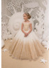 Gold Lace Tulle Corset Back With Bow Flower Girl Dress 